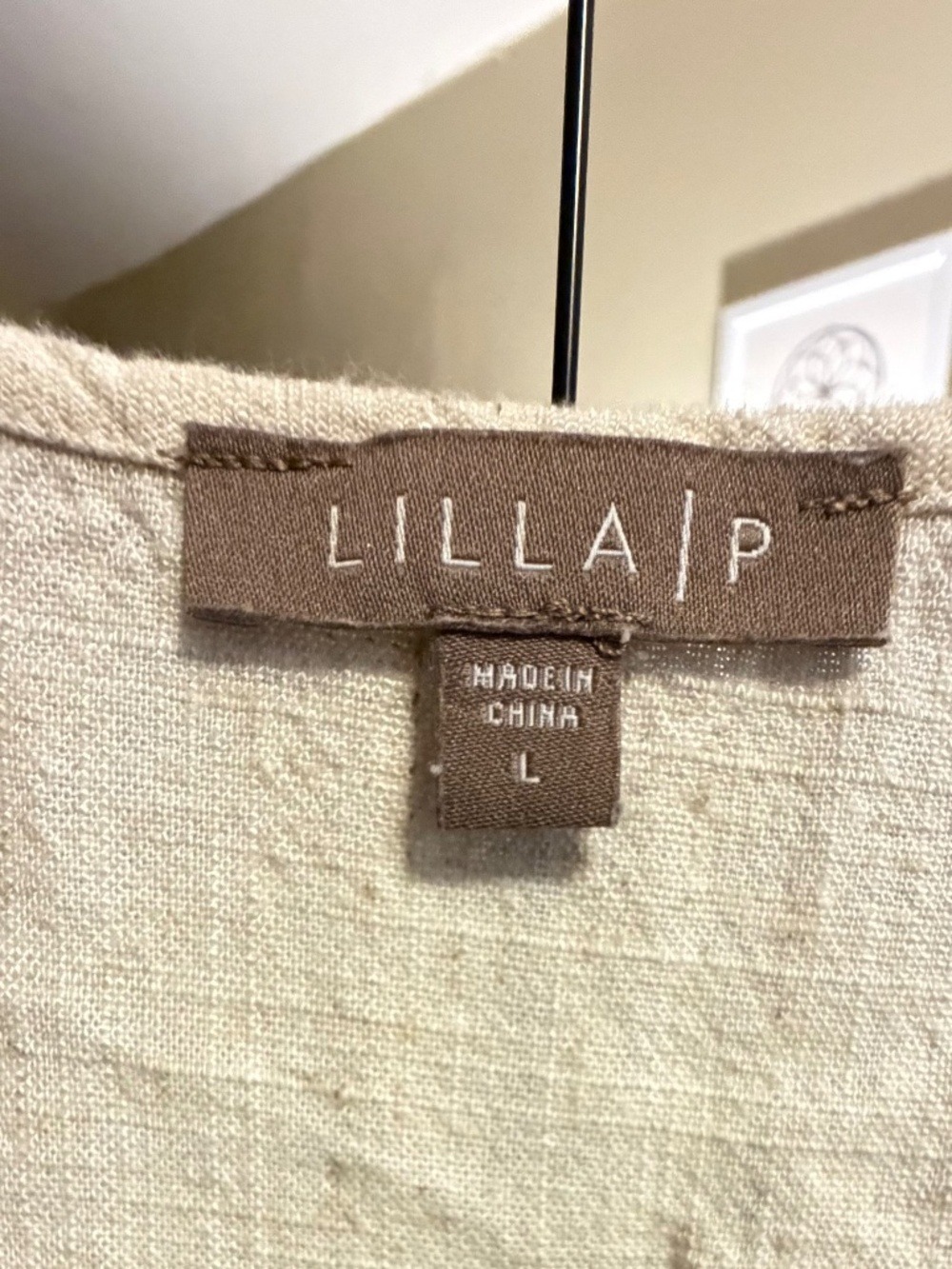 Lilla P Linen Blend Dress Large Oatmeal Ivory Sleeveless Ruffle Trim Drawstring - Picture 2 of 3